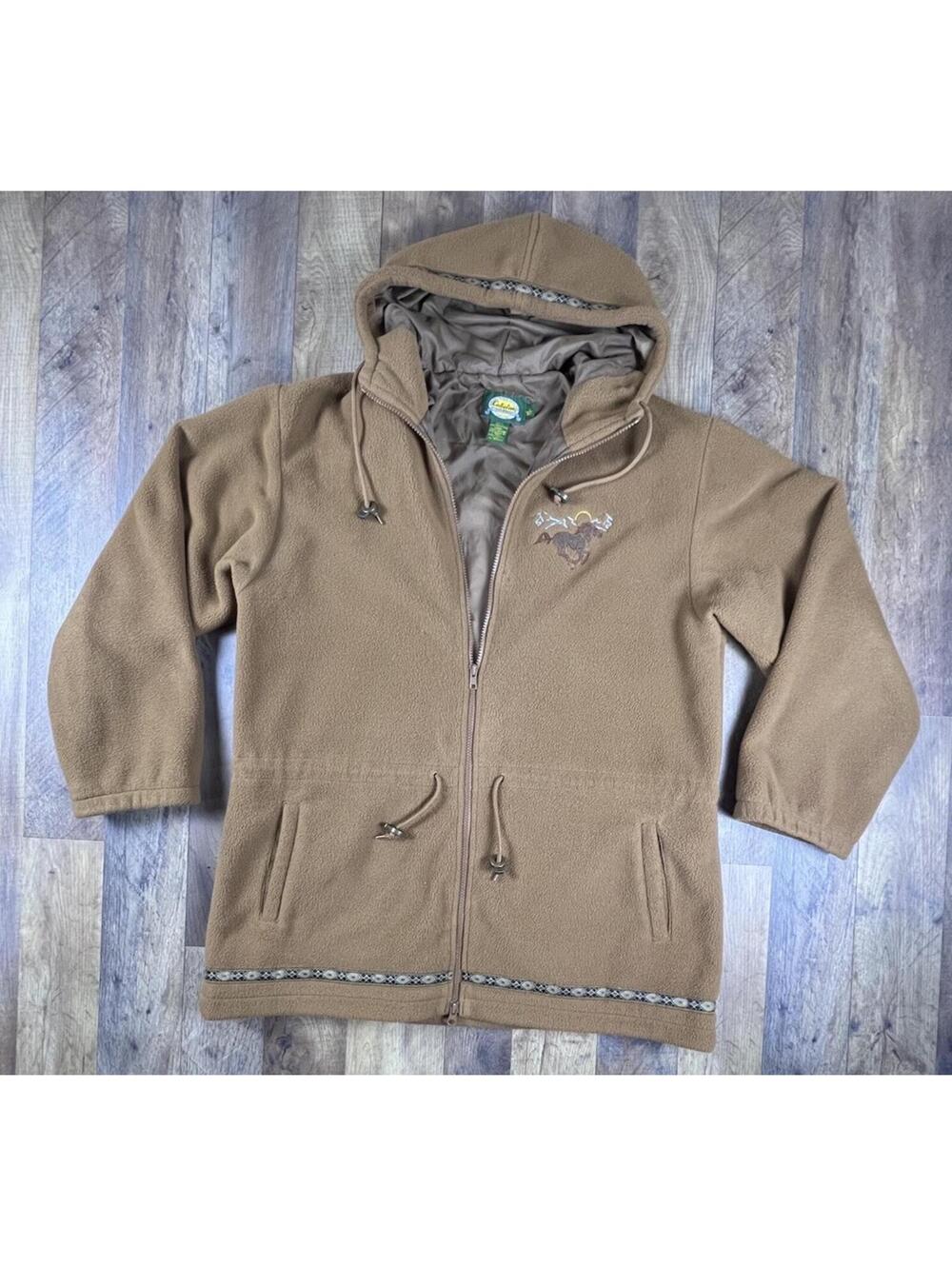 Vtg Women’s Cabela’s Horses Aztec Fleece Utility Barn Chore Lined Jacket L Long